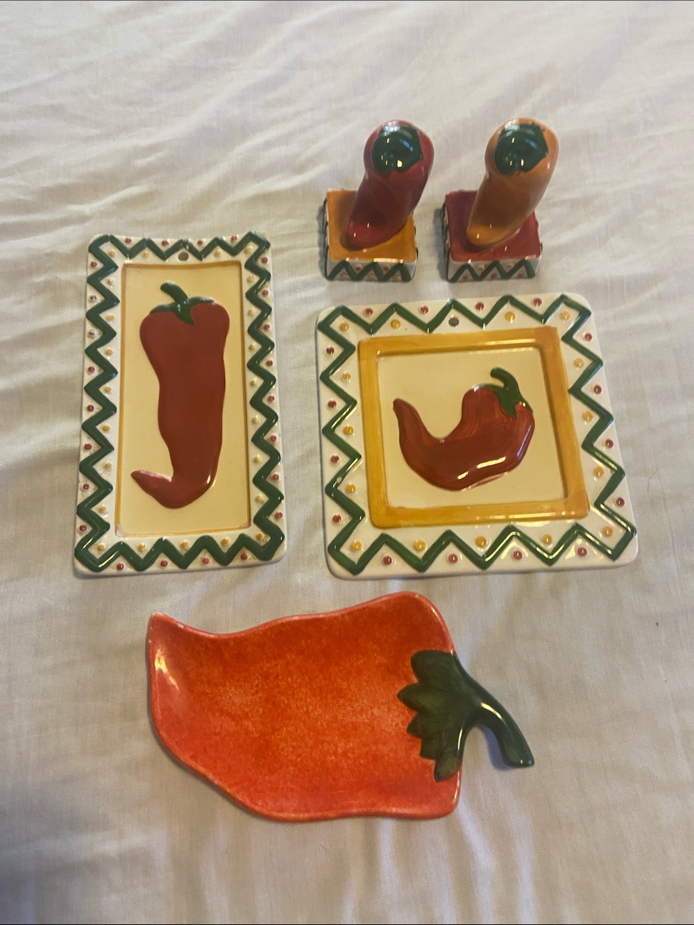 Hand-Painted Chili Pepper Ceramic Serving Dish Set - Red ClayArt 1996